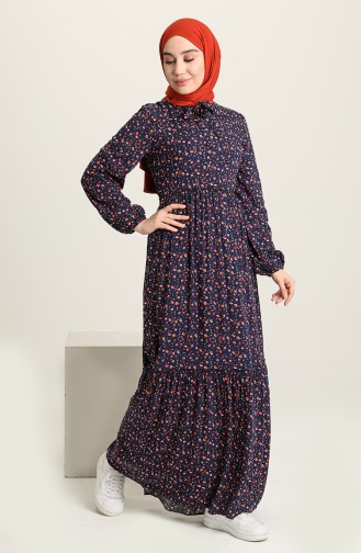 Navy Blue Hijab Dress 60212-01