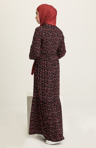 Kravat Yaka Desenli Viskon Elbise 60212-02 Siyah
