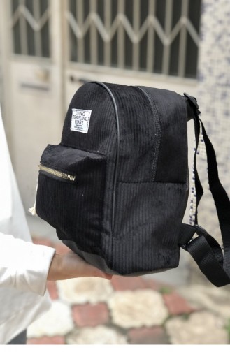 Fermuarlı Mini Kadife Sırt Çanta Bs 001491 Sıyah