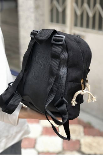 Fermuarlı Mini Kadife Sırt Çanta Bs 001491 Sıyah