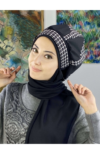 Black Ready to Wear Turban 23KASTB44-01