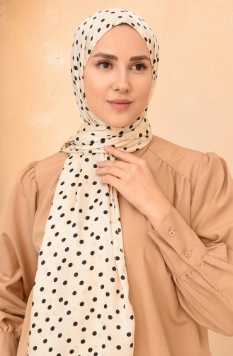 Puantiyeli Floş Şal 8194-02 Açık Bej Siyah