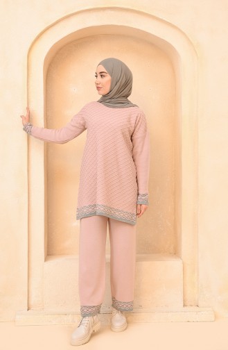 Triko Tunik Pantolon İkili Takım 4387-03 Pudra