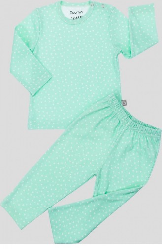 Boumini Bebek Ve Çocuk Pijama Takımı Üçgenler Mint