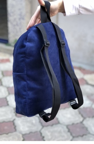 Kadife Ön Cepli Zımba Detaylı Sırt Çanta Bs 001502 Lacıvert