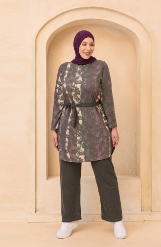 Büyük Beden Tunik Pantolon İkili Takım 2604-01 Mürdüm