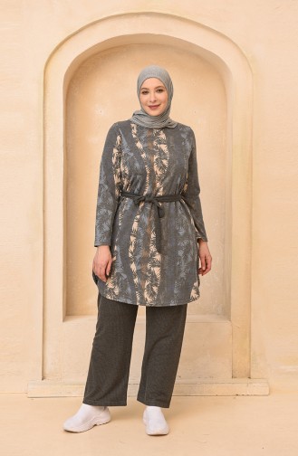 Büyük Beden Tunik Pantolon İkili Takım 2604-04 Mavi