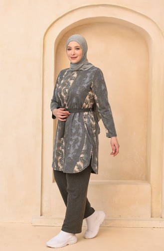 Büyük Beden Tunik Pantolon İkili Takım 2604-04 Mavi