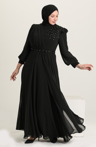 Black Hijab Evening Dress 3408-05