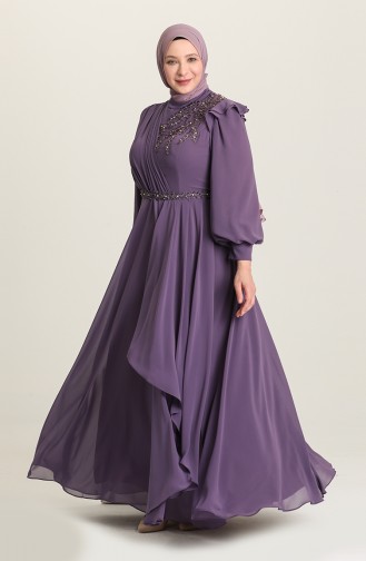 Violet Hijab Evening Dress 3408-06