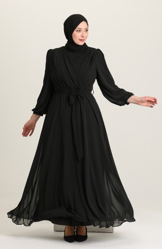 Black Hijab Evening Dress 6020-05