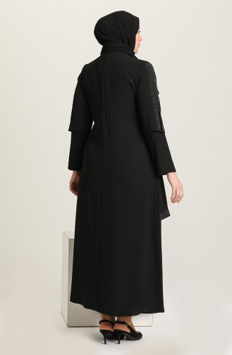 Büyük Beden Taş İşlemeli Kolyeli Elbise 2048-01 Siyah