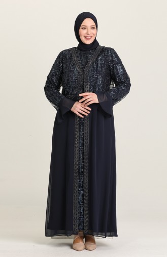 Dunkelblau Hijab-Abendkleider 6372-02