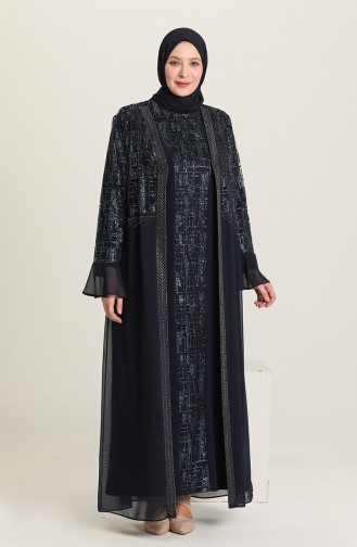 Dunkelblau Hijab-Abendkleider 6372-02