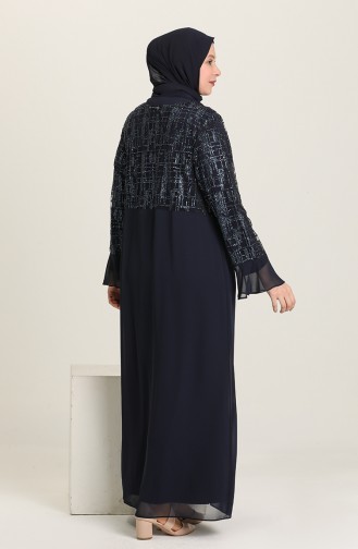 Navy Blue Hijab Evening Dress 6372-02