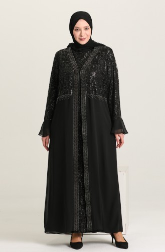 Black Hijab Evening Dress 6372-04