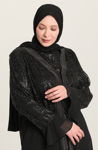Black Hijab Evening Dress 6372-04