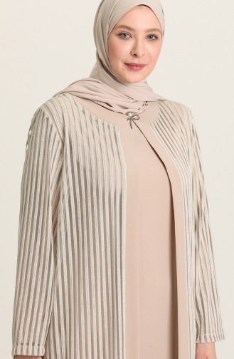 Beige Hijab Evening Dress 6376-03