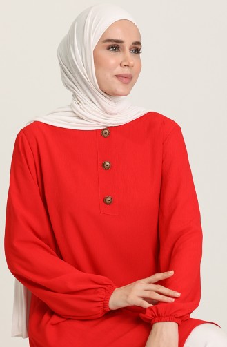 Düğme Detaylı Tunik 1718A-01 Kırmızı