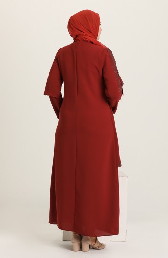 Brick Red Hijab Evening Dress 2048-06