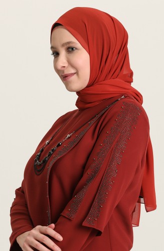 Brick Red Hijab Evening Dress 2048-06