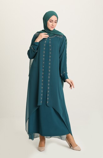 Petroleum Hijab-Abendkleider 5066-07