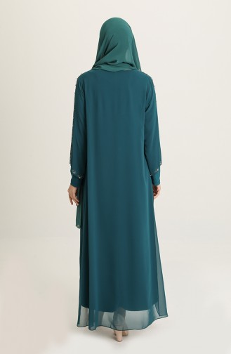 Petrol Hijab Evening Dress 5066-07