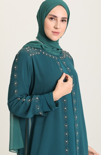 Petrol Hijab Evening Dress 5066-07