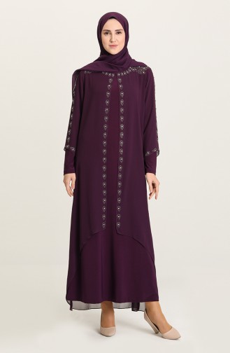 Purple Hijab Evening Dress 5066-08