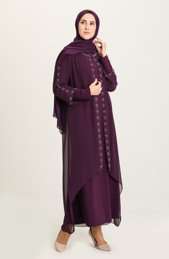 Purple Hijab Evening Dress 5066-08