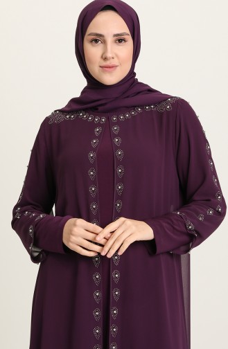 Purple Hijab Evening Dress 5066-08
