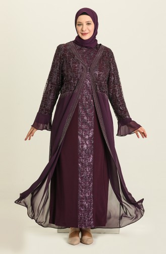 Purple Hijab Evening Dress 6372-01
