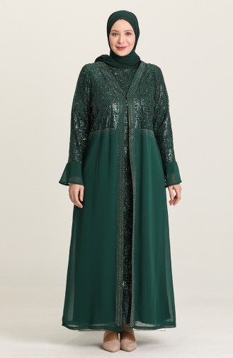 Emerald Green Hijab Evening Dress 6372-03