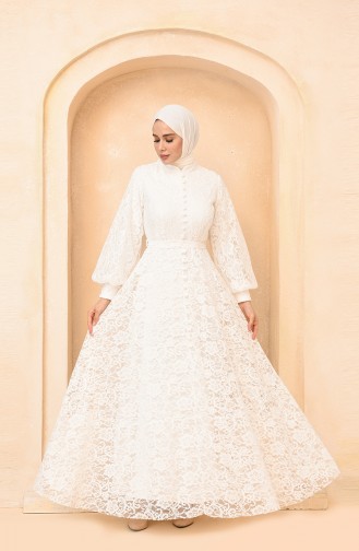 Weiß Hijab-Abendkleider 5477-08