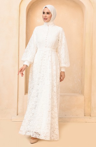 White Hijab Evening Dress 5477-08