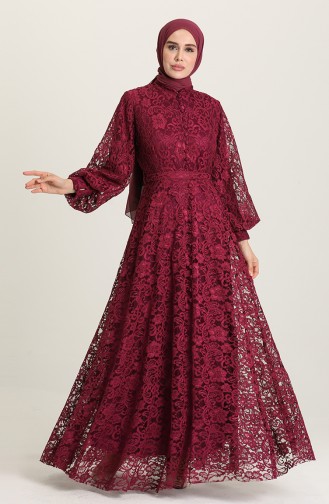 Plum Hijab Evening Dress 5477-09