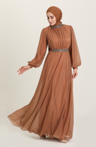 Tan Hijab Evening Dress 5501-08