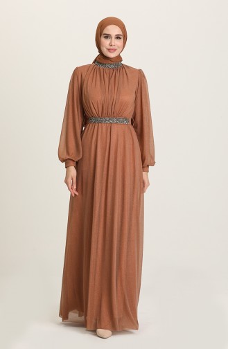 Tan Hijab Evening Dress 5501-08