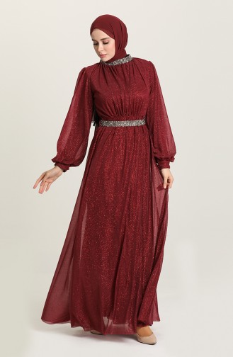 Robe de Soirée a Ceinture 5501-13 Bordeaux Foncé 5501-13