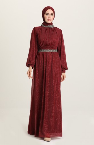 Dark Claret Red Hijab Evening Dress 5501-13