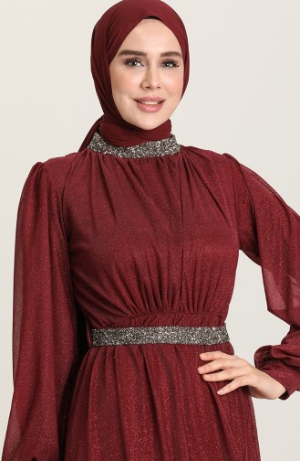 Dark Claret Red Hijab Evening Dress 5501-13