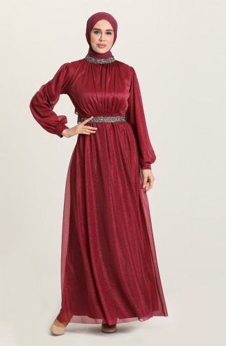 Plum Hijab Evening Dress 5501-15