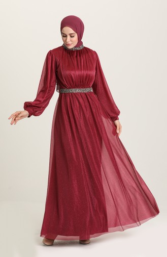 Plum Hijab Evening Dress 5501-15