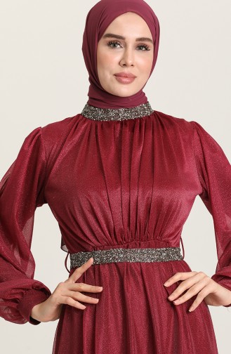 Plum Hijab Evening Dress 5501-15