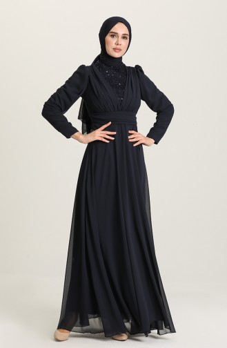 Dunkelblau Hijab-Abendkleider 5628-02
