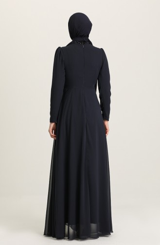 Navy Blue Hijab Evening Dress 5628-02