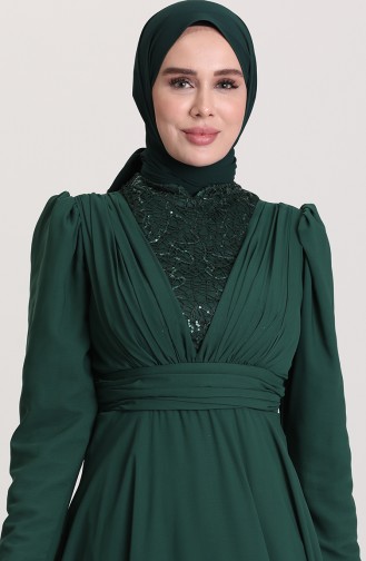 فساتين سهرة بتصميم اسلامي أخضر زمردي 5628-04