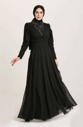 Schwarz Hijab-Abendkleider 5628A-01