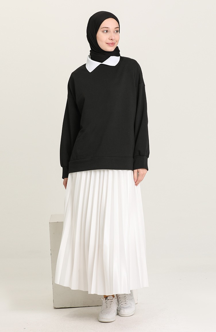 Yakalı Sweatshirt 3214-01 Siyah