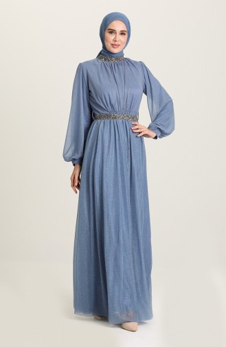 Blue Hijab Evening Dress 5501-10